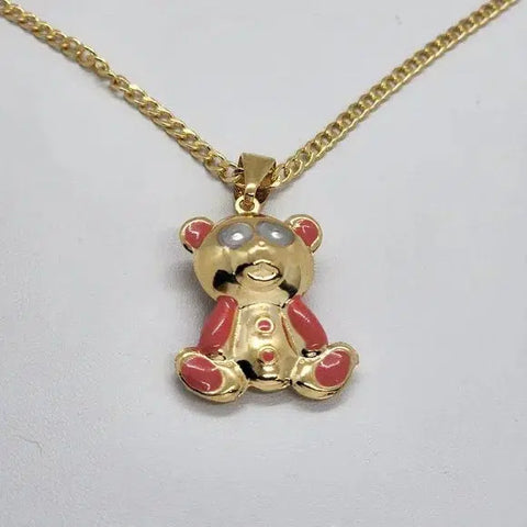 Brand New  Brazilian 18k Gold Filled PINK Teddy Bear Necklace