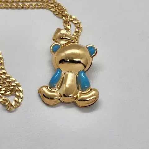 Brand New  Brazilian 18k Gold Filled BLUE Teddy Bear Necklace