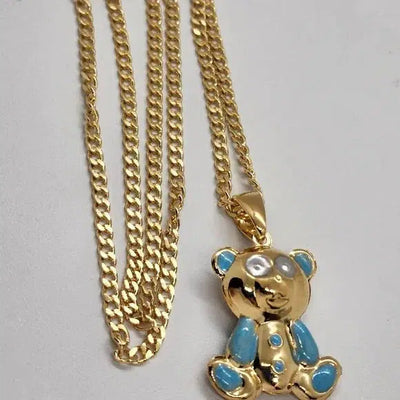 Brand New  Brazilian 18k Gold Filled BLUE Teddy Bear Necklace