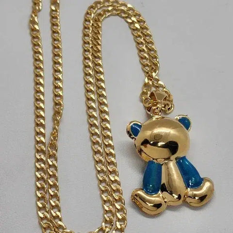 Brand New  Brazilian 18k Gold Filled BLUE Teddy Bear Necklace