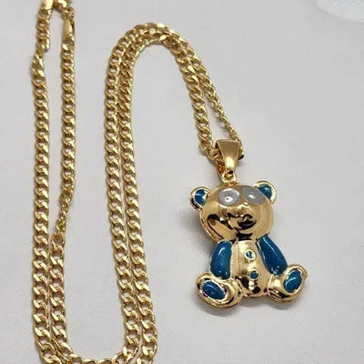 Brand New  Brazilian 18k Gold Filled BLUE Teddy Bear Necklace