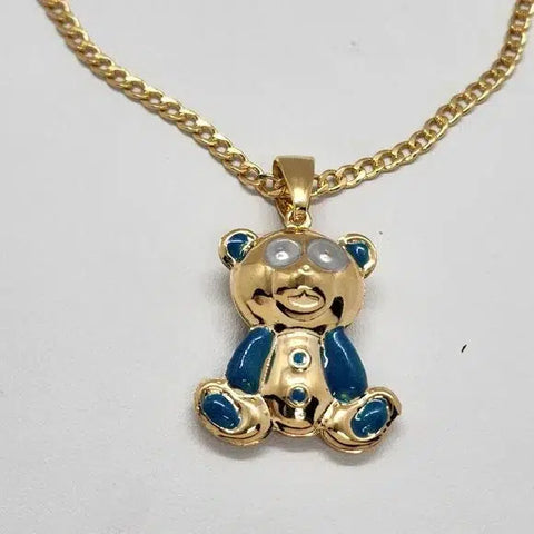 Brand New  Brazilian 18k Gold Filled BLUE Teddy Bear Necklace