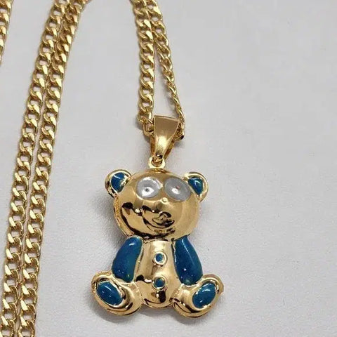 Brand New  Brazilian 18k Gold Filled BLUE Teddy Bear Necklace