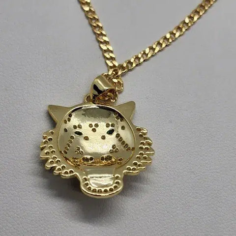 Brand New  Brazilian 18k Gold Filled Necklace & Tiger Brass Pendent