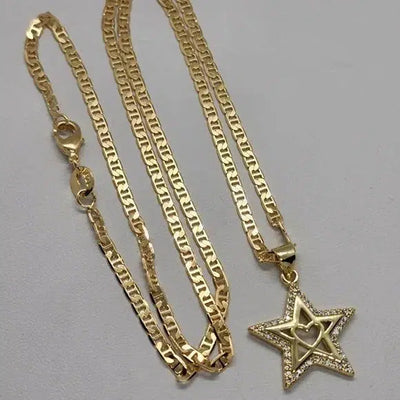 Brand New  Brazilian 18k Gold Filled Necklace & Star heart Brass pendent