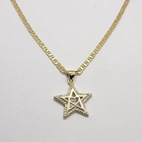 Brand New  Brazilian 18k Gold Filled Necklace & Star heart Brass pendent