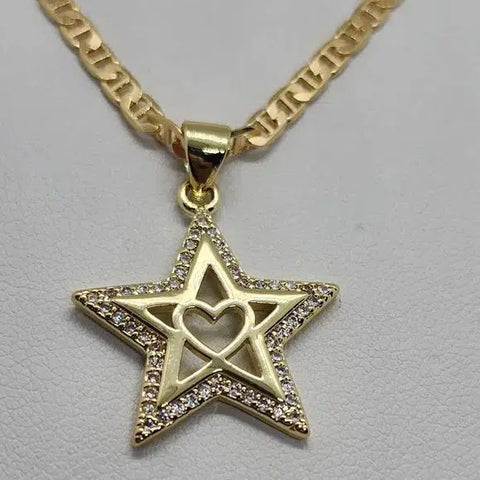 Brand New  Brazilian 18k Gold Filled Necklace & Star heart Brass pendent