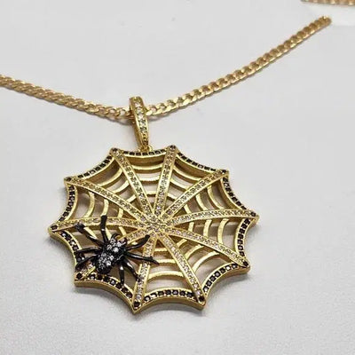 Brand New  Brazilian 18k Gold Filled Necklace & Spider & Web Brass pendent