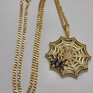 Brand New  Brazilian 18k Gold Filled Necklace & Spider & Web Brass pendent