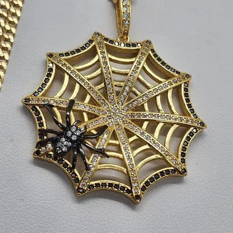 Brand New  Brazilian 18k Gold Filled Necklace & Spider & Web Brass pendent