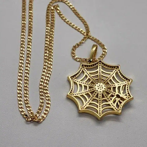 Brand New  Brazilian 18k Gold Filled Necklace & Spider & Web Brass pendent