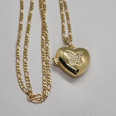 Brand New Butterfly Heart Locket Necklace