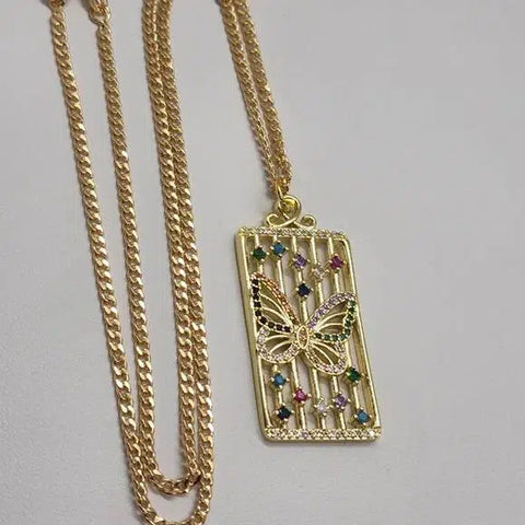 Brand New Brazilian 18k Gold Filled Necklace with Brass Butterfly Pendent