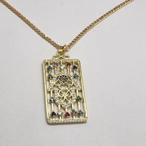 Brand New Brazilian 18k Gold Filled Necklace with Brass Hamsa Pendent