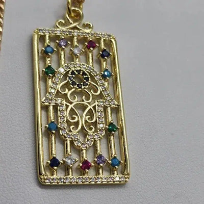 Brand New Brazilian 18k Gold Filled Necklace with Brass Hamsa Pendent