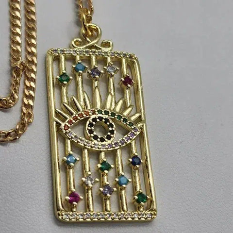 Brand New Brazilian 18k Gold Filled Necklace with Brass Evil Eye Pendent