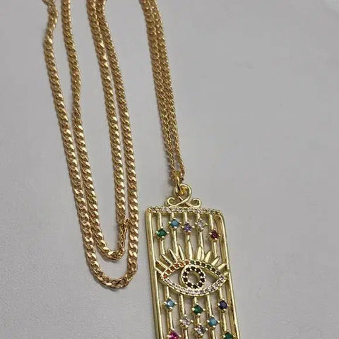 Brand New Brazilian 18k Gold Filled Necklace with Brass Evil Eye Pendent