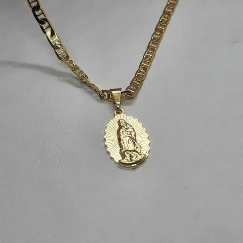 Brand New  Brazilian 18k Gold Filled Virgen De Guadalupe Necklace