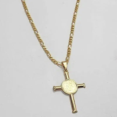 Brand New  Brazilian 18k Gold Filled Cross with San Benedict Necklace