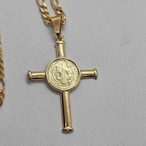 Brand New  Brazilian 18k Gold Filled Cross with San Benedict Necklace