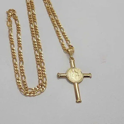 Brand New  Brazilian 18k Gold Filled Cross with San Benedict Necklace