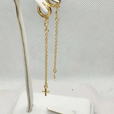 Brand New  Brazilian 18k Gold Filled Heart Cross Dangle Earrings