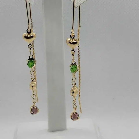 Brand New Brazilian 18k Gold Filled Dangle Heart Earrings