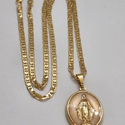 Brand New  Brazilian 18k Gold Filled Virgen Maria Necklace