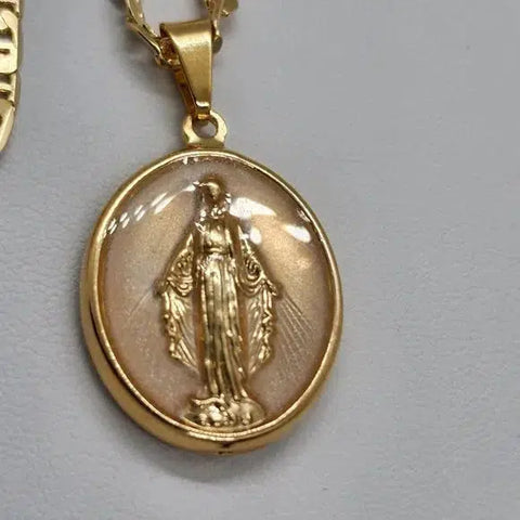 Brand New  Brazilian 18k Gold Filled Virgen Maria Necklace