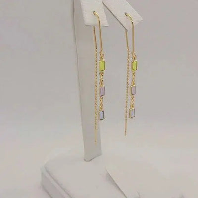 Brand New Brazilian 18k Gold Filled Dangle Rectangle Earrings