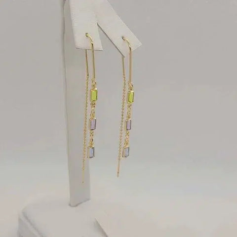 Brand New Brazilian 18k Gold Filled Dangle Rectangle Earrings