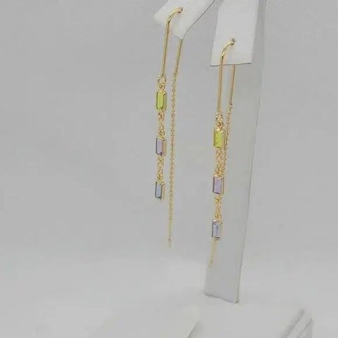 Brand New Brazilian 18k Gold Filled Dangle Rectangle Earrings