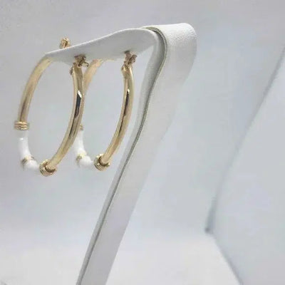 Brand New Brazilian 18k Gold Filled Beautiful Oval WHITE Earrings