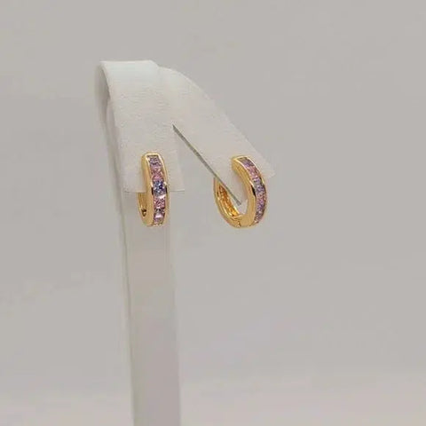 Brand New Brazilian 18k Gold filled with Purple & Pink Gems Earrings