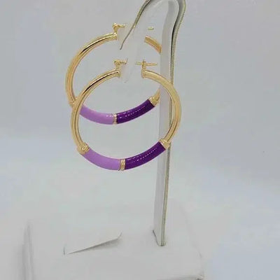 Brand New Brazilian 18k Gold Filled Purple Hoops Earrings