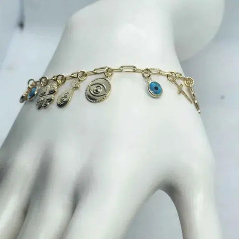 Brand New  Brazilian 18k Gold Filled Lucky Multi Charms Bracelet