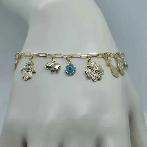 Brand New  Brazilian 18k Gold Filled Lucky Multi Charms Bracelet