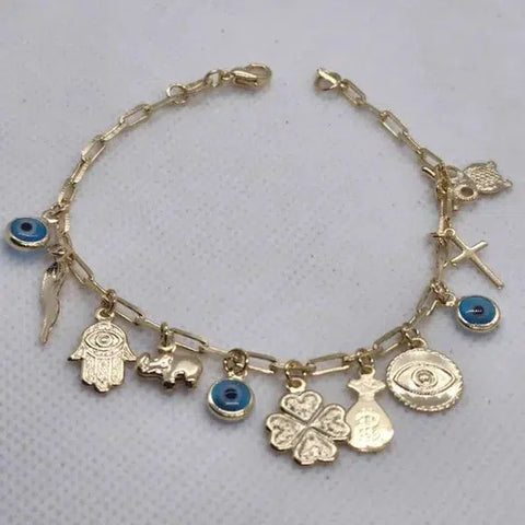 Brand New  Brazilian 18k Gold Filled Lucky Multi Charms Bracelet