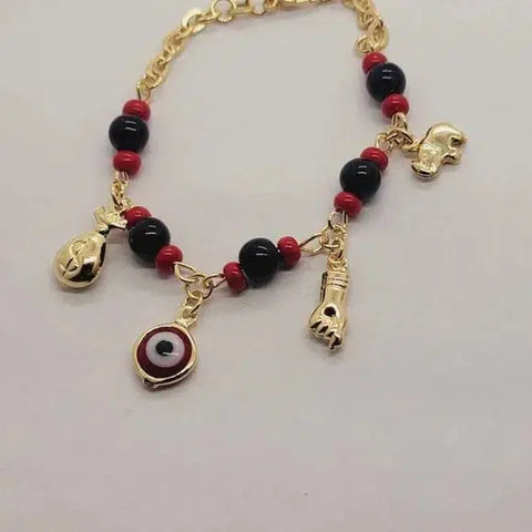 Brand New Brazilian 18k Gold Filled Red Evil Eye & Azabache Bracelet