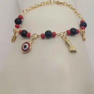 Brand New Brazilian 18k Gold Filled Red Evil Eye & Azabache Bracelet