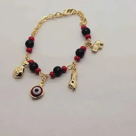 Brand New Brazilian 18k Gold Filled Red Evil Eye & Azabache Bracelet