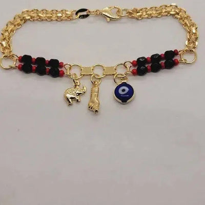 Brand New Brazilian 18k Gold Filled Blue Evil Eye & Elephant Azabache Bracelet