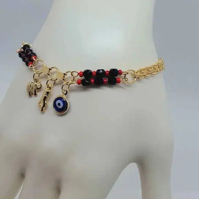 Brand New Brazilian 18k Gold Filled Blue Evil Eye & Elephant Azabache Bracelet