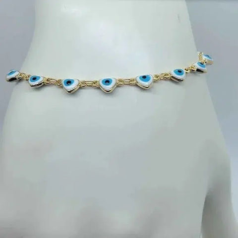 Brand New Brazilian 18k Gold Filled Heart Evil Eye Bracelet