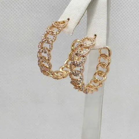 Brand New Brazilian 18k Gold Filled Cuban Link Style Hoop Earrings