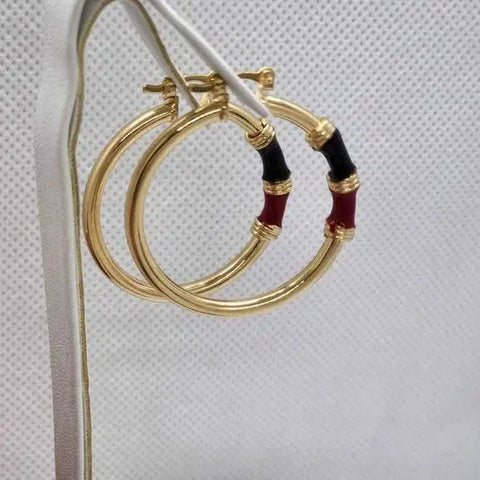 Brand New Brazilian 18k Gold Filled Beautiful Round Black Red Earrings