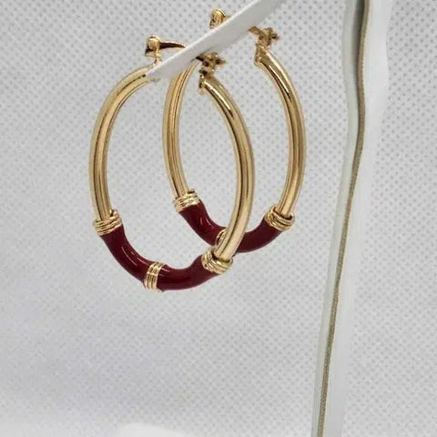 Brand New Brazilian 18k Gold Filled Beautiful Oval RED Earrings