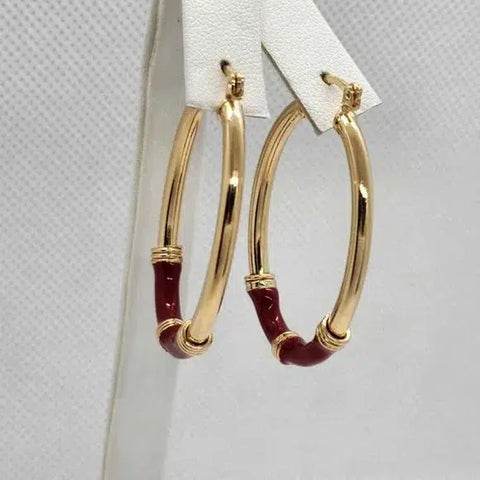 Brand New Brazilian 18k Gold Filled Beautiful Oval RED Earrings