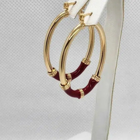 Brand New Brazilian 18k Gold Filled Beautiful Oval RED Earrings