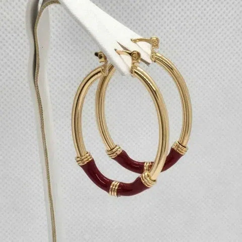 Brand New Brazilian 18k Gold Filled Beautiful Oval RED Earrings